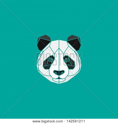 Polygonal black and white abstract panda head on green background. Vector illustration. Web design page icon element.