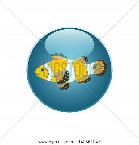 Parrot-fish icon on blue round background. Vector illustration.
