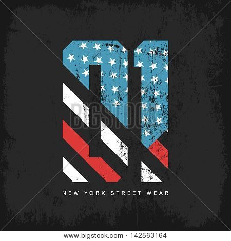 Vintage American flag old grunge effect tee print vector design.
