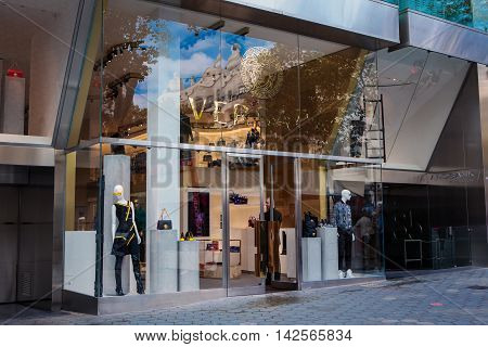 Barcelona Spain - October 27 2015: Versace shop in Barcelona Spain. Versace is a world famous fashion brand. Versace is an Italian fashion company and trade name founded by Gianni Versace in 1978.