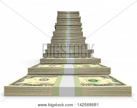 Two dollar banknotes  on white backgroundd. 3D illustration.