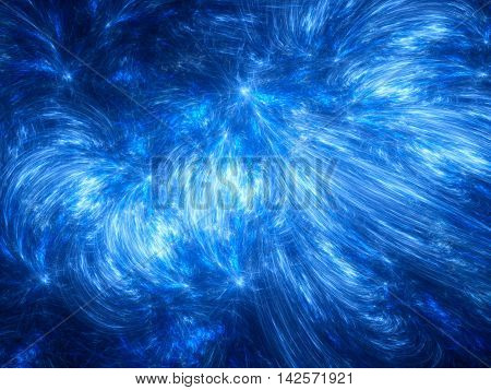 Blue glowing curves fractal in space dimensional gate computer generated abstract background