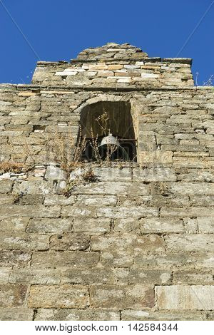 Old bell tower, wood and stone houses in the province of Zamora in Spain