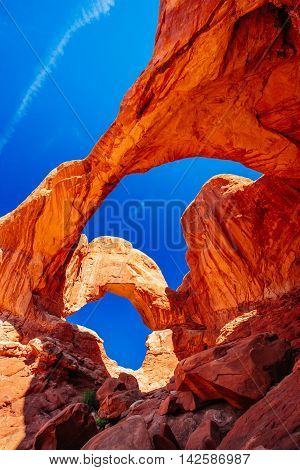 Double Arch In Arches National Park, Utah, Usa