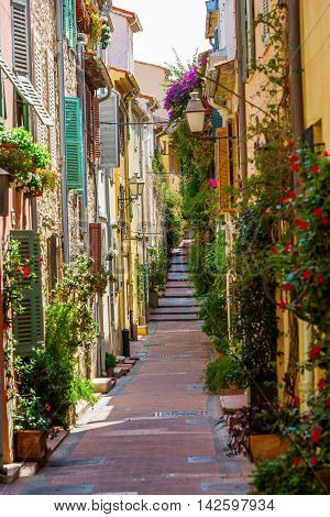 Alley With Entwined Houses In Antibes, France