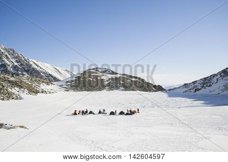 Tourists Are Preparing For The Ascent At Base Camp.