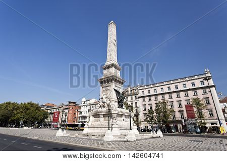 LISBON, PORTUGAL - September 25, 2015: The Monument to the Restorers is an obelisk dedicated to the restoration of the independence of Portugal in 1640 after 60 years of Spanish domination on September 25, 2015 in Lisbon, Portugal