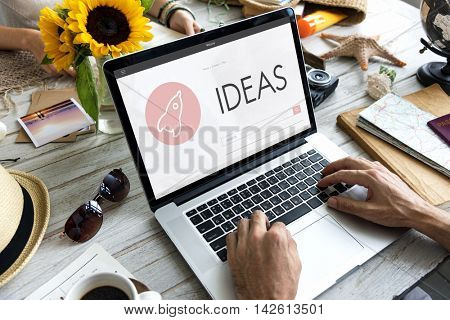 Ideas Business Mission Vision Rocketship Spaceship Graphic Concept
