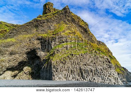Reynisfjall a mountain arising out of a volcanic eruption at Reynisfjoru near the village of Vik in Iceland