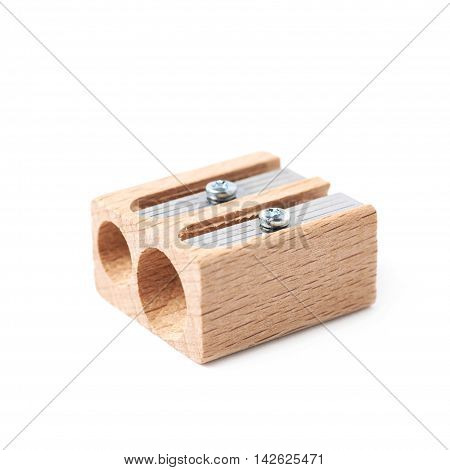 Wooden pencil sharpener isolated over the white background