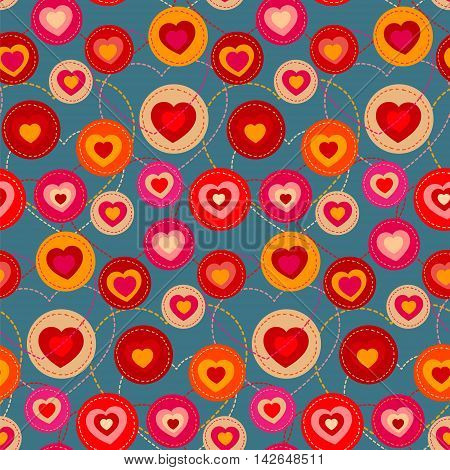 Seamless random pattern of hearts in retro colors
