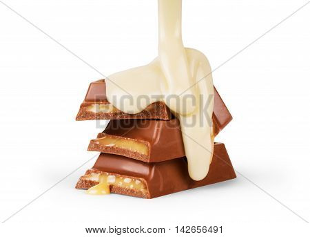 suger milk pouring on chocolate bar isolated