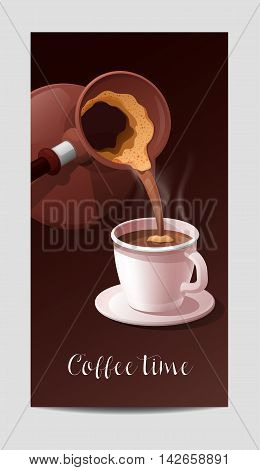 Coffee Time Banner with Coffee Cup and Heart Shaped Steaming. Vector illustration