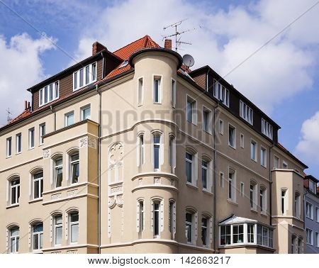 restored historicist building with bay windows in Hannover Germany
