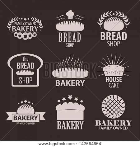 Set of bakery or cakery and bread shop logos, badges, labels and design elements.