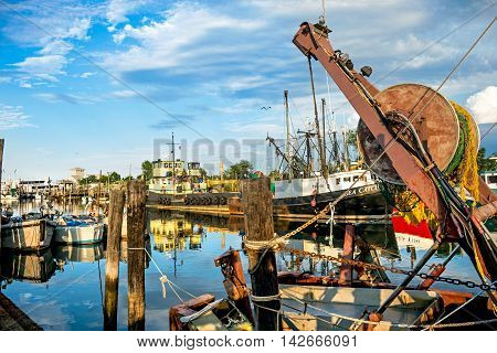 MIDDLETOWN NEW JERSEY- AUGUST 6 - Commercial fishing boats on Shoal Harbor on August 6 2016 in Middletown NJ. on Shoal Harbor on August 6 2016 in Middletown NJ.