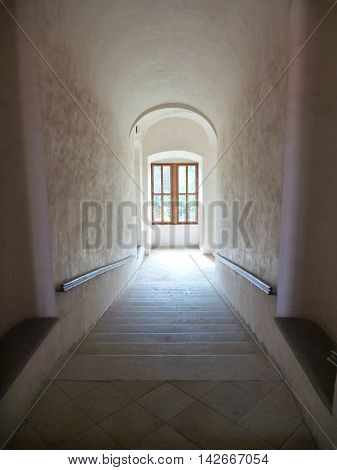 Long Indoor Stair Corridor On A Chateau