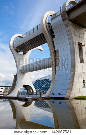 Close up Reflection of Falkirk Wheel, Scotland UK