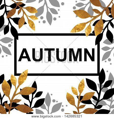 Vintage card with autumn leaves gold texture. Vector illustration.