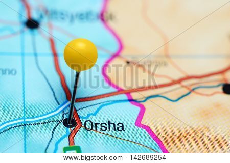 Orsha pinned on a map of Belarus