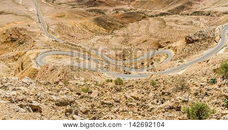 Landscape Makhtesh Gadol or Large Crater nature reserve in Negev desert view from Mt. Avnon Israel