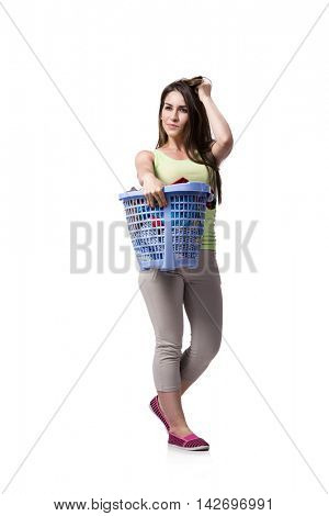 Woman feeling sressed after doing dirty laundry