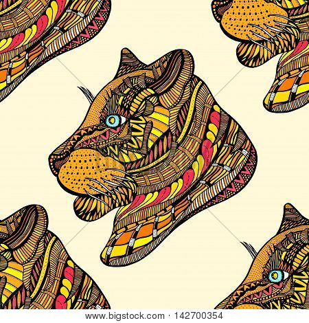 Colored Seamless Tiger pattern. Vector illustration image