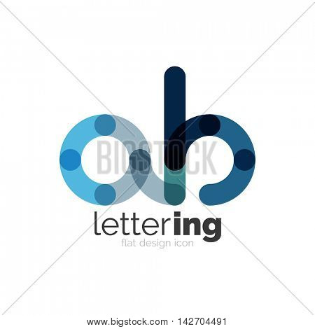 Letter logo business linear icon on white background. Alphabet initial letters company name concept. Flat thin line segments connected to each other. Flat cartoon industrial wire or tube design of ABC