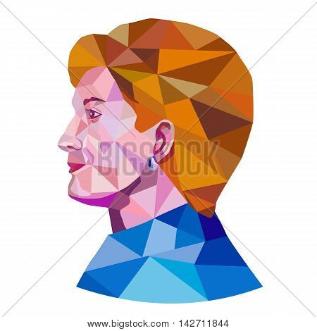 August 15, 2016: Illustration showing Democratic Party presidential candidate for president 2016 Hillary Clinton side view profile done in low polygon art style.