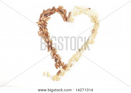 Two Types Of Rice In The Shape Of A Heart