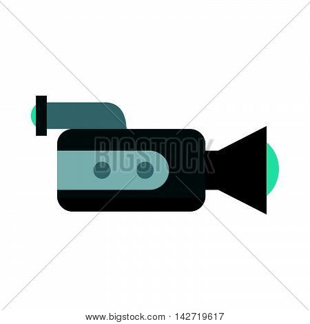 Video camcorder with video cassette icon in flat style on a white background