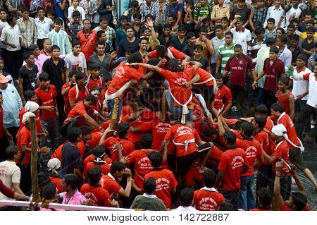 AMRAVATI, MAHARASHTRA, INDIA - AUGUST 29 : Crowd of young People enjoying 