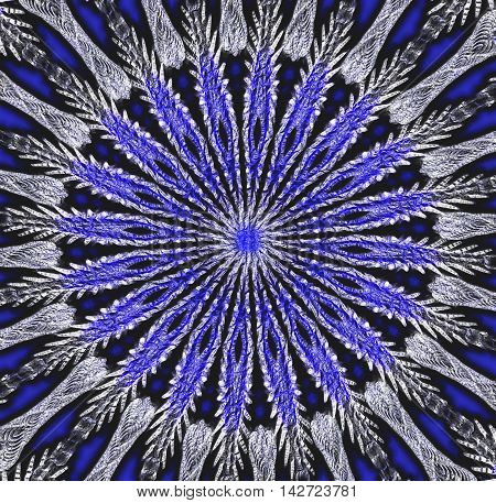 Kaleidoscopic creative blue pattern. 
The image is computer graphics, created using various programs. It can be used in the design of your site, design textile, printing industry, in a variety of design projects.