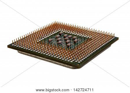 Computer processor isolated on white background closeup