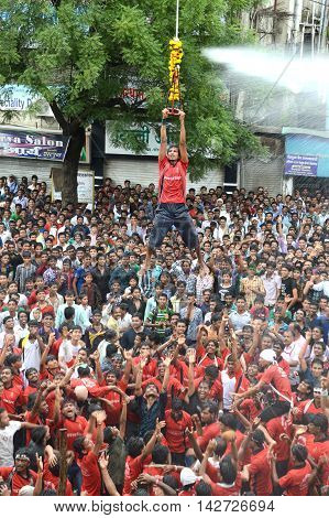 AMRAVATI, MAHARASHTRA, INDIA - AUGUST 29 : Crowd of young People enjoying 