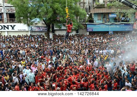 AMRAVATI, MAHARASHTRA, INDIA - AUGUST 29 : Crowd of young People enjoying 
