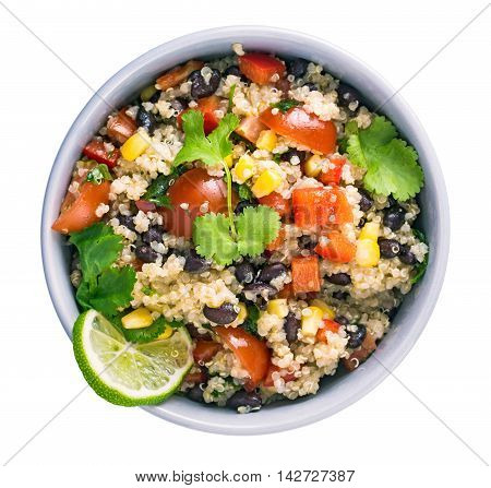 Black bean quinoa salad isolated top view
