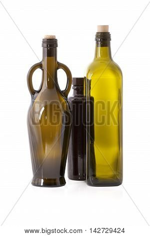Three empty bottles isolated on white background