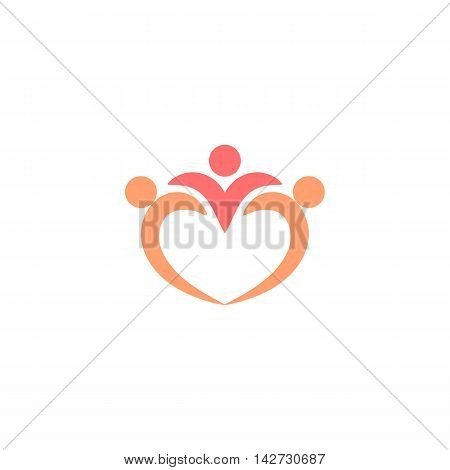 Isolated abstract pink color heart shape vector logo. Crown logotype. Love icon. Wedding symbol. Minimalistic family silhouette illustration. St. Valentines day sign.
