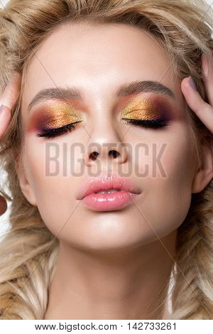 Portrait Of Young Beautiful Blonde Woman With Creative Make-up