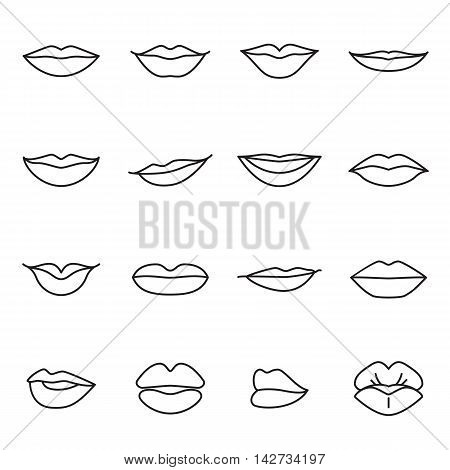 Icons of female lips isolated on a white background. Line style. Vector illustration