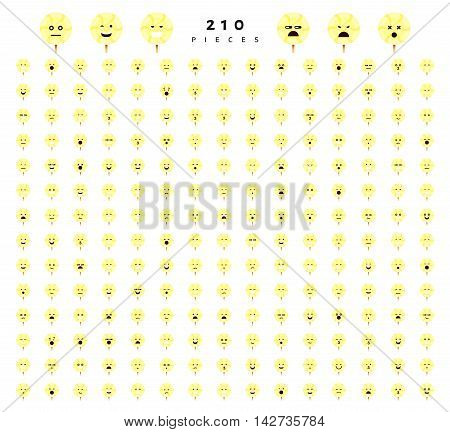 Great set of 224 emotions isolated on white background. Characters smile Emoji for Web. Anger and compassion. Laughter, tears. Smile sadness surprise. Happiness fear.