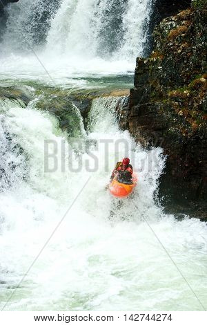 Kayak trip on the waterfalls in Norway. July 2010