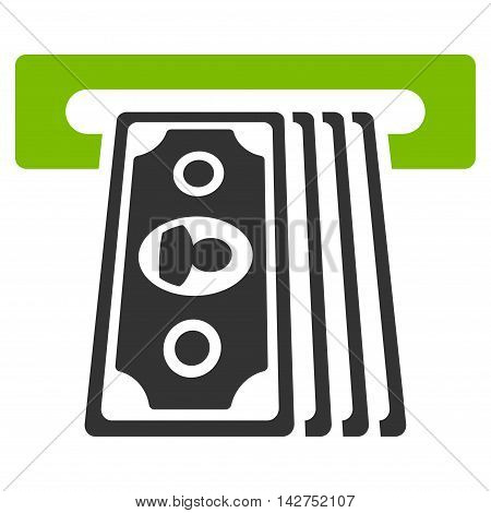 Cashpoint Terminal icon. Glyph style is bicolor flat iconic symbol with rounded angles, eco green and gray colors, white background.