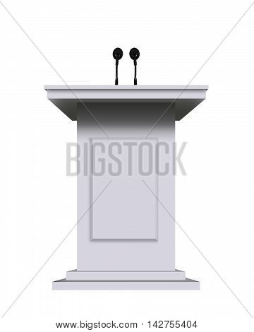 white podium rostrum stand with microphones isolated on white