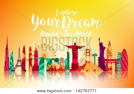 Illustration of Travel and tourism on orange background