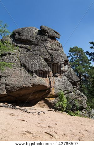 syenite rock landscape with a blue sky background