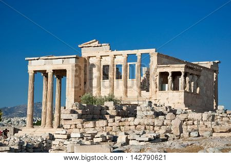 The Erechtheion on Acropolis of Athens in Greece.