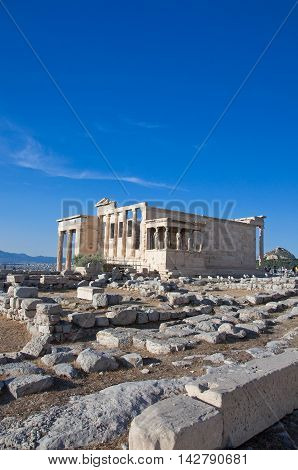 The Erechtheion on Acropolis of Athens in Greece.
