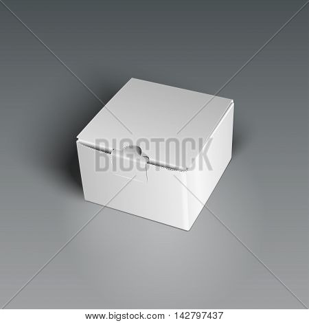 White Product Cardboard Package Box. Illustration Isolated On Dark Background. Mock Up Template Ready For Your Design. Vector EPS10
